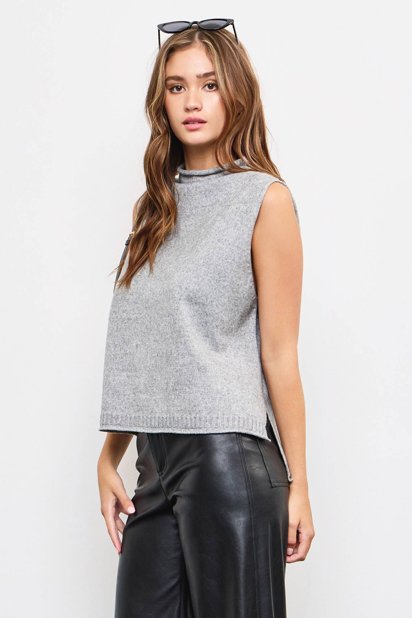 Mock Neck Side Slit Sweater Vest - Purpose + Passion Boutique