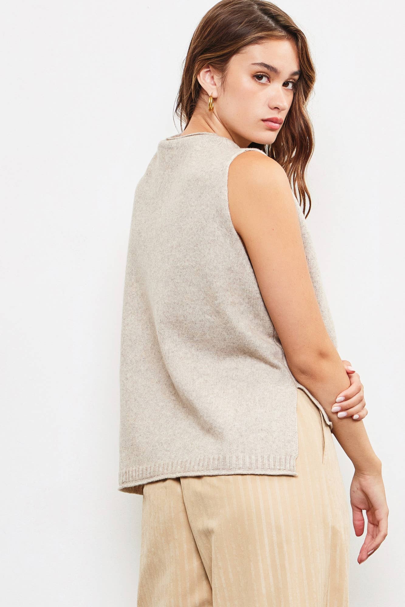 Mock Neck Side Slit Sweater Vest - Purpose + Passion Boutique