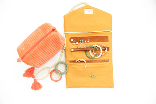 Mustard Embroidered Velvet Jewelry Organizer - Purpose + Passion Boutique