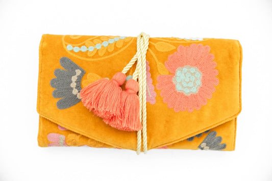 Mustard Embroidered Velvet Jewelry Organizer - Purpose + Passion Boutique