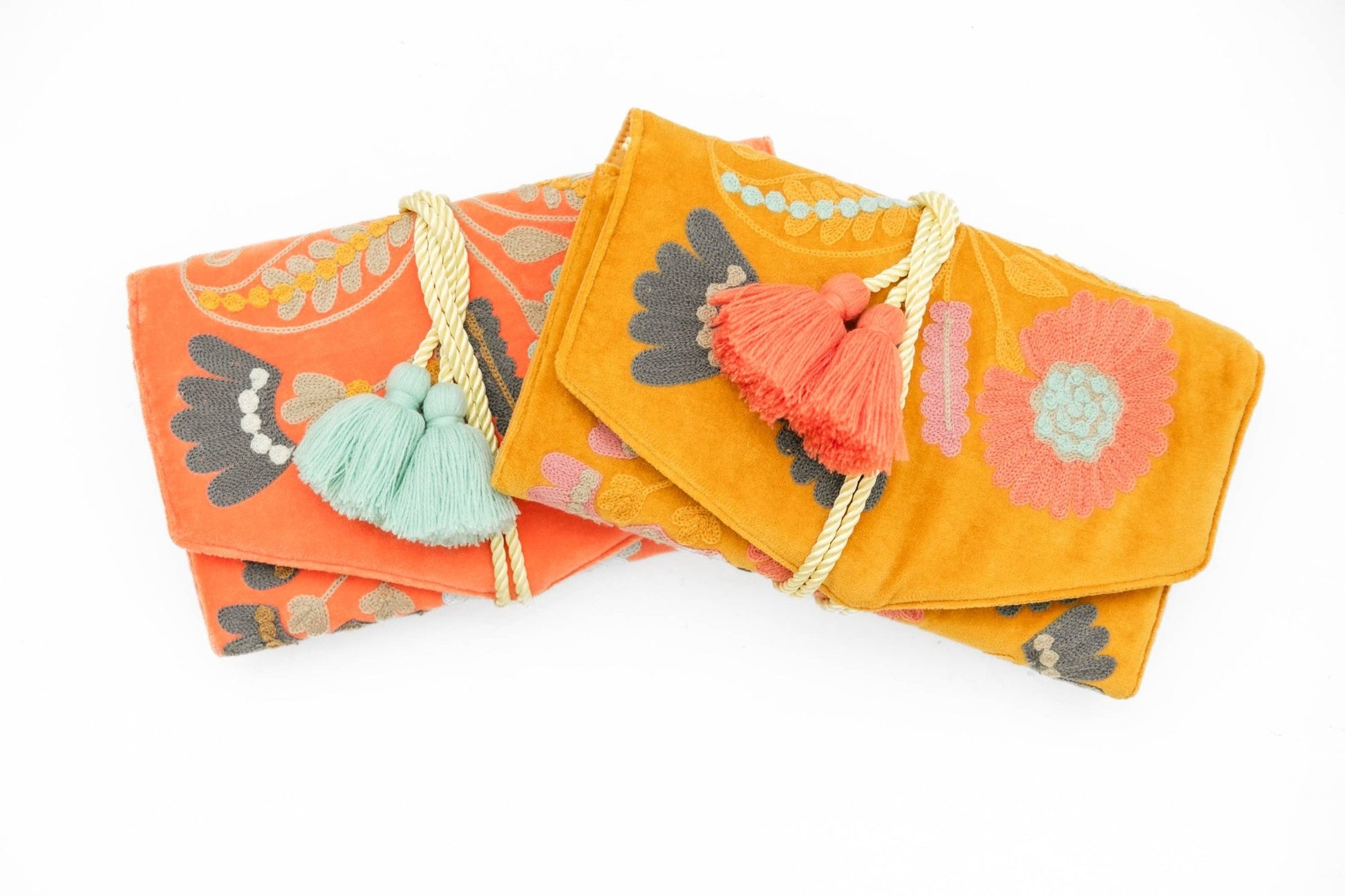 Mustard Embroidered Velvet Jewelry Organizer - Purpose + Passion Boutique