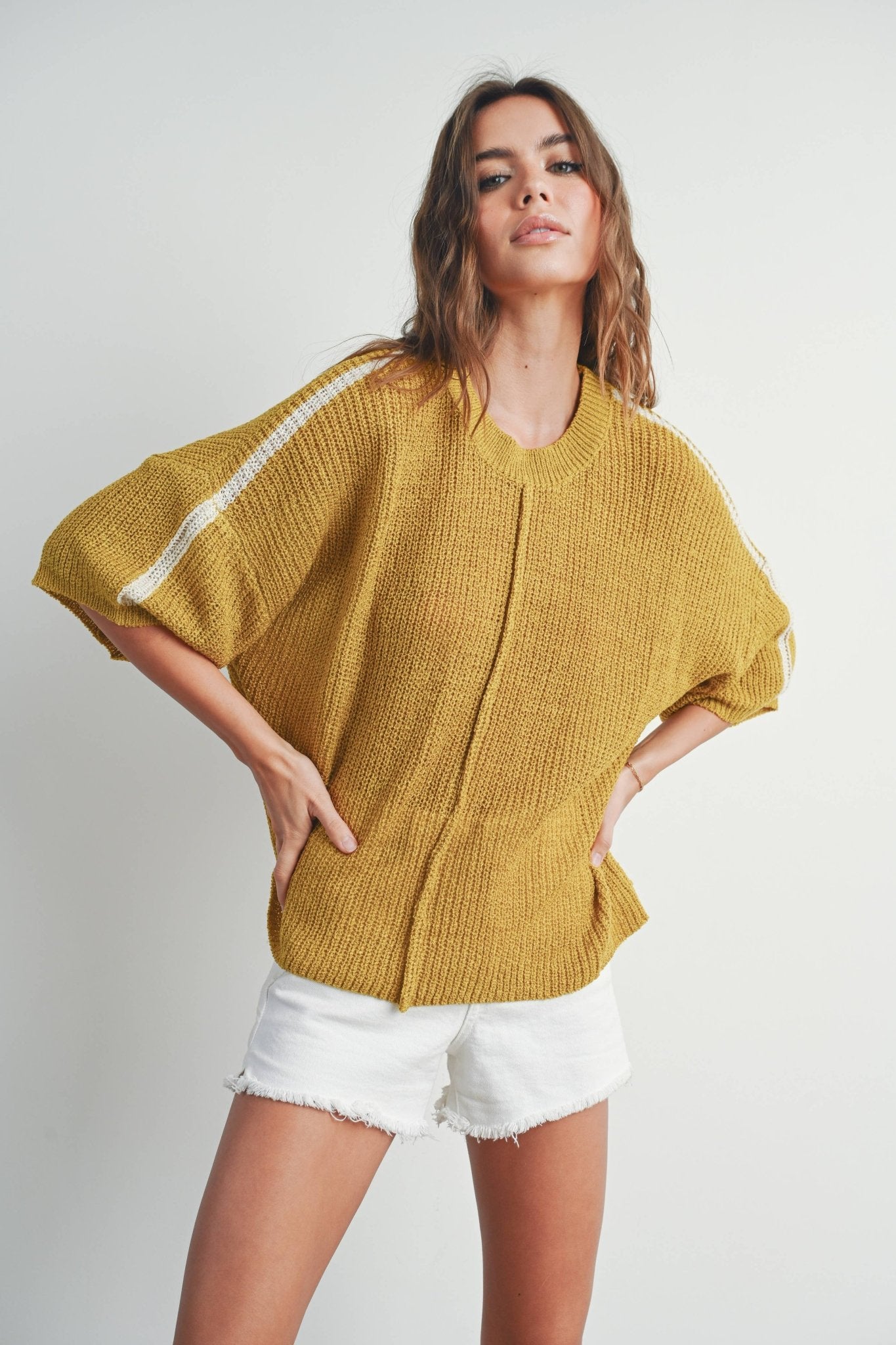 Mustard + Ivory Knitted Loose Sweater - Purpose + Passion Boutique