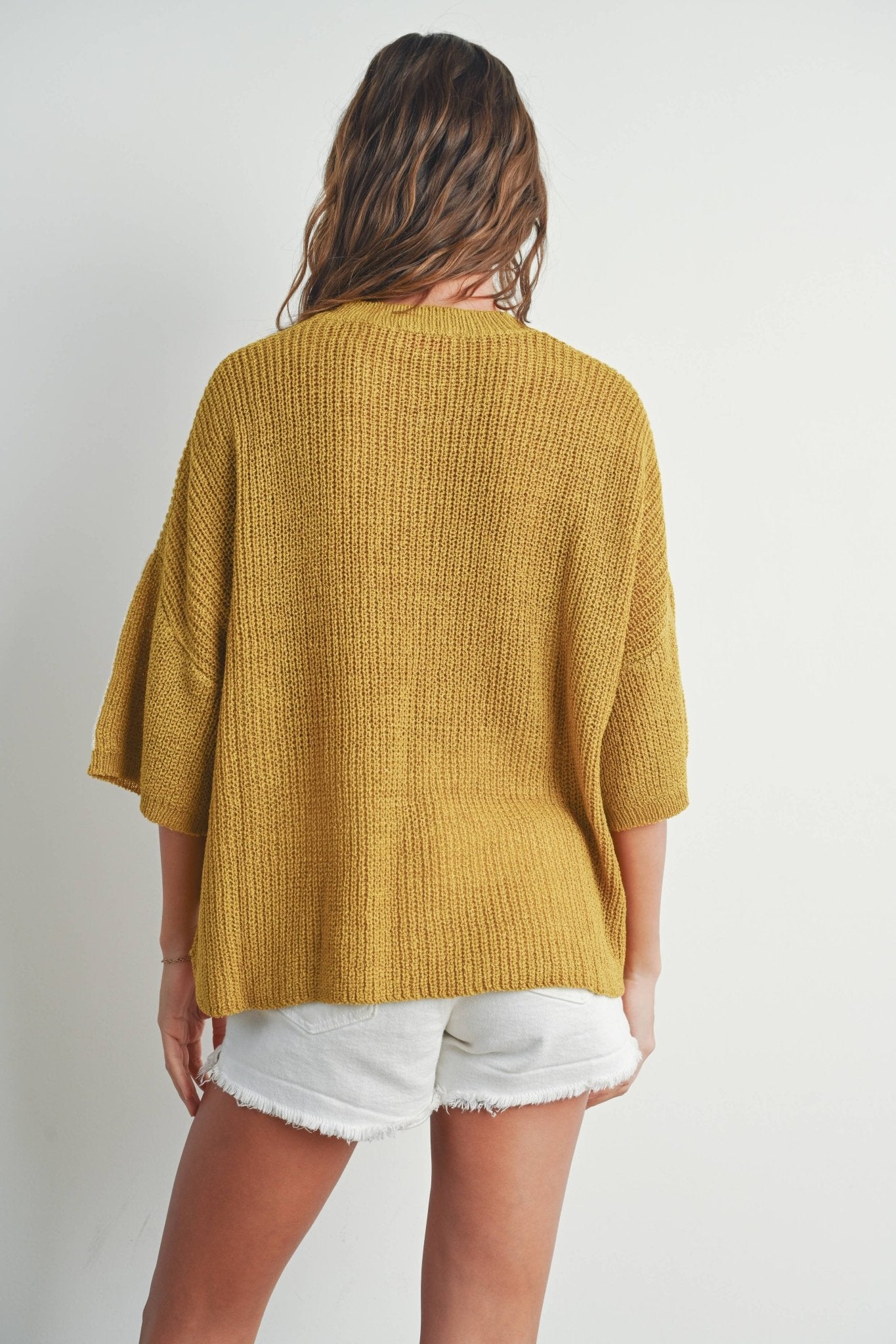 Mustard + Ivory Knitted Loose Sweater - Purpose + Passion Boutique