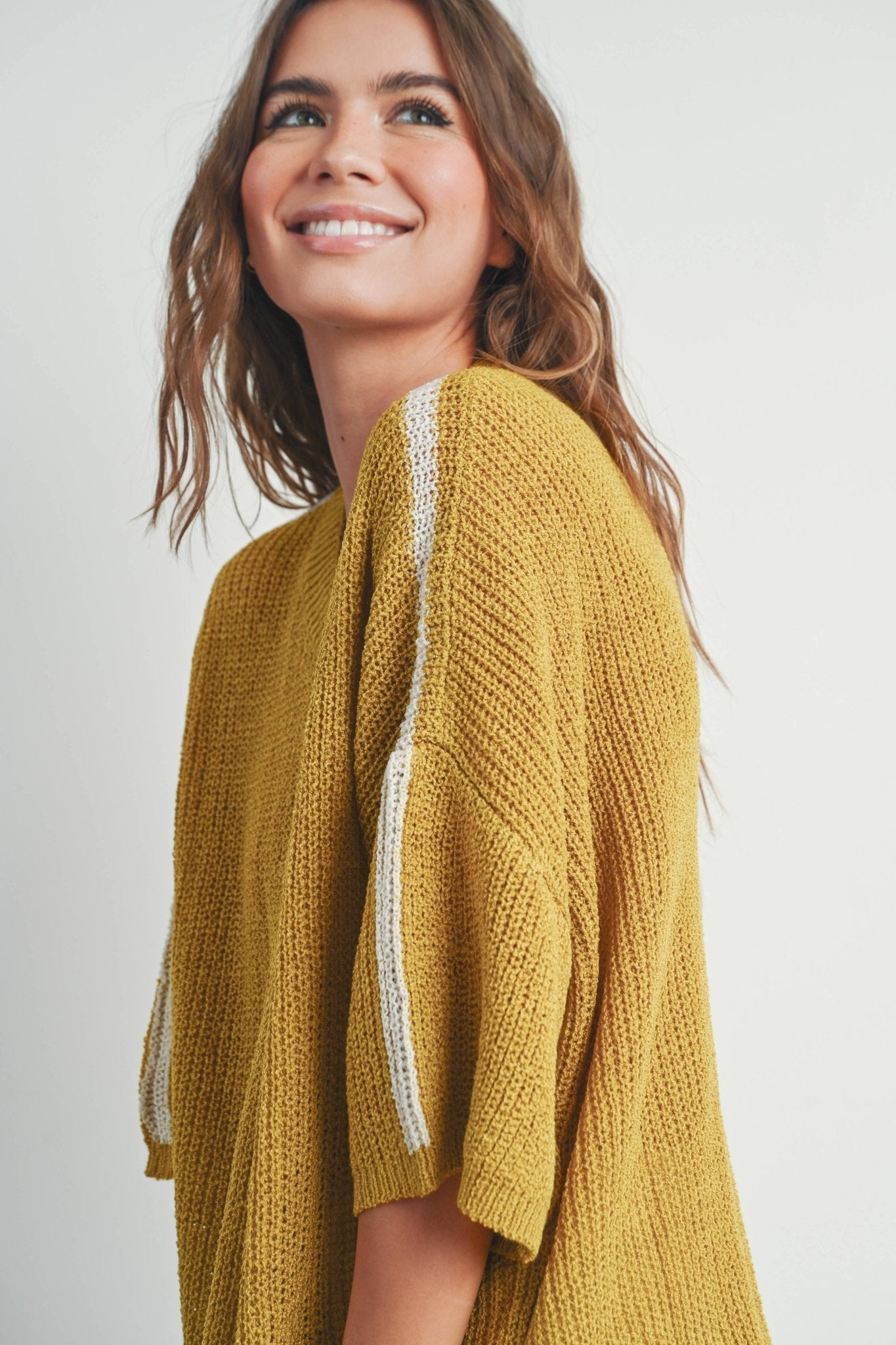 Mustard + Ivory Knitted Loose Sweater - Purpose + Passion Boutique