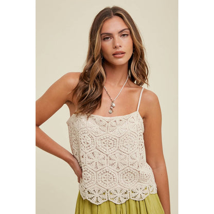 Natural Crochet Scallop Hem Cami - Purpose + Passion Boutique