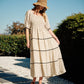 Natural Polka Dot Smocked Midi Dress - Purpose + Passion Boutique