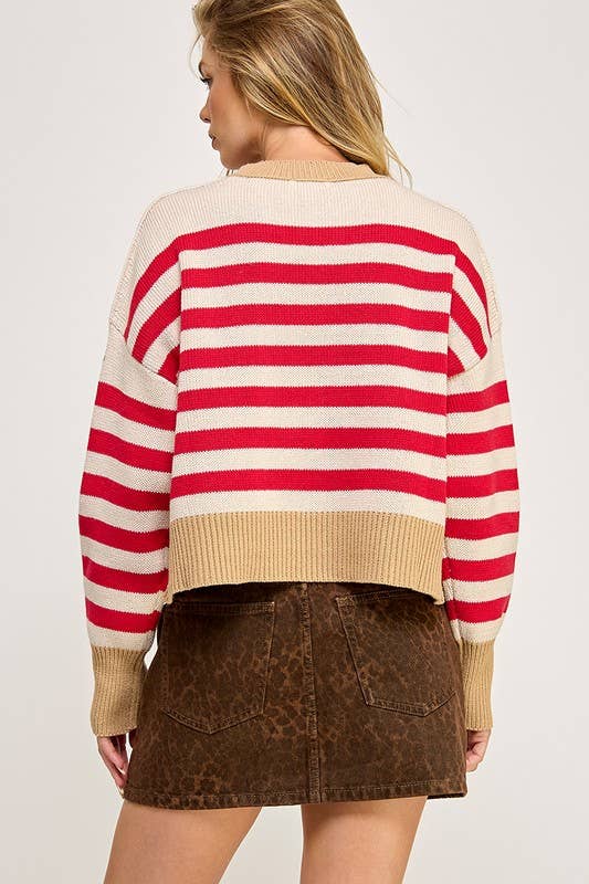 Natural/Red Crop Pullover - Purpose + Passion Boutique