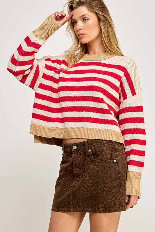 Natural/Red Crop Pullover - Purpose + Passion Boutique