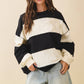 Navy Contrast Panel Long Sleeve Slouchy Top - Purpose + Passion Boutique