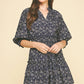 Navy Floral Balloon Sleeve Mini Dress - Purpose + Passion Boutique