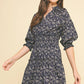 Navy Floral Balloon Sleeve Mini Dress - Purpose + Passion Boutique