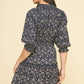 Navy Floral Balloon Sleeve Mini Dress - Purpose + Passion Boutique