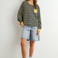 Navy / Mustard Striped Crew Neck Long Sleeve Top - Purpose + Passion Boutique