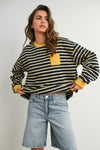 Navy / Mustard Striped Crew Neck Long Sleeve Top - Purpose + Passion Boutique