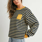 Navy / Mustard Striped Crew Neck Long Sleeve Top - Purpose + Passion Boutique