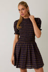 Navy Plaid Ruffle Smocked Dress - Purpose + Passion Boutique