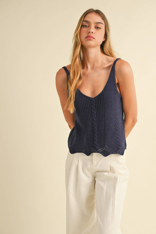 Navy Scallop Edge Tank Top - Purpose + Passion Boutique