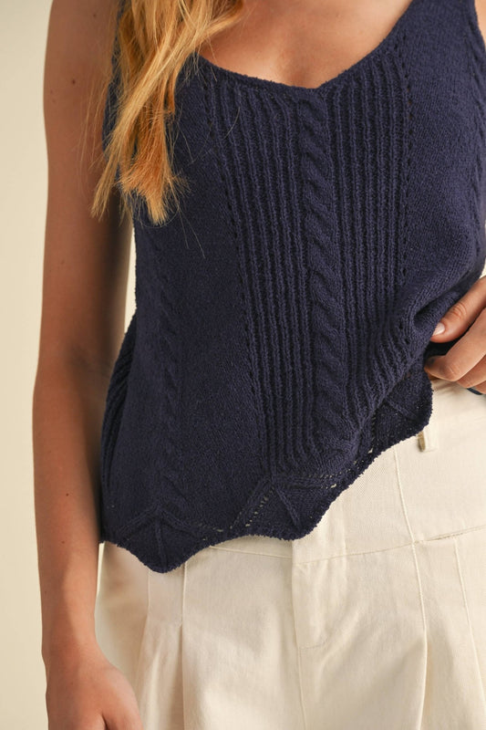 Navy Scallop Edge Tank Top - Purpose + Passion Boutique