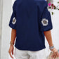 Navy V - Neck Loose Blouse - Purpose + Passion Boutique