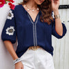 Navy V - Neck Loose Blouse - Purpose + Passion Boutique