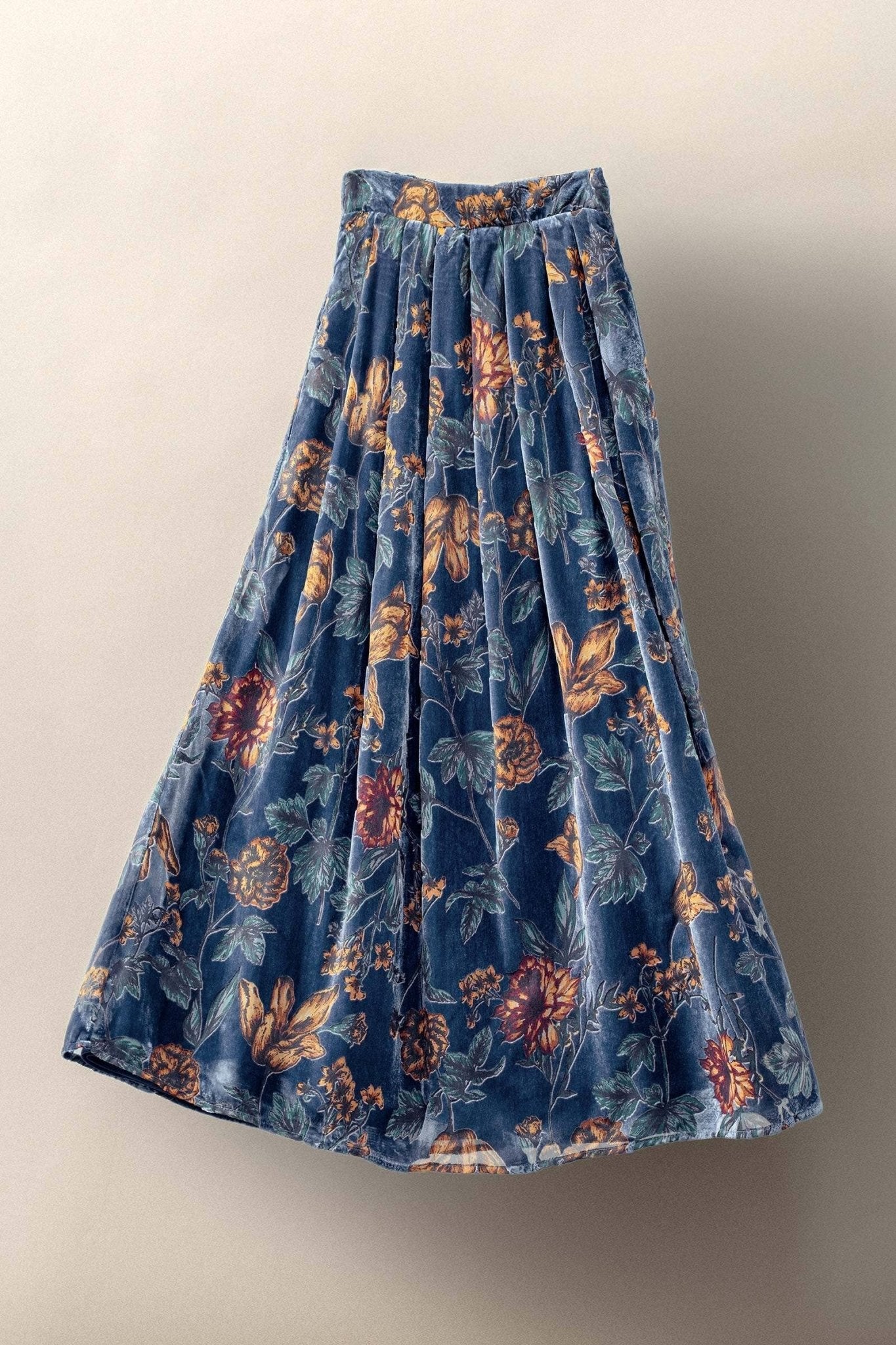 Navy Velvet Jewel Tone Floral Maxi Skirt - Purpose + Passion Boutique