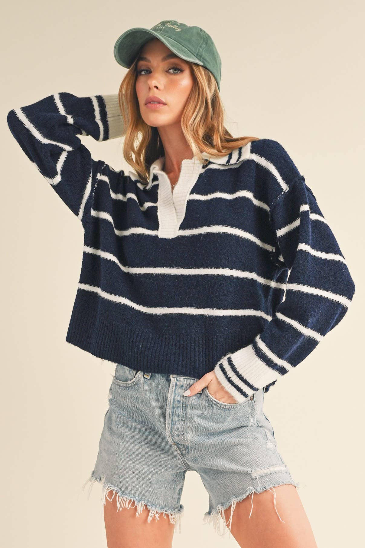 Navy + White Felia Sweater - Purpose + Passion Boutique