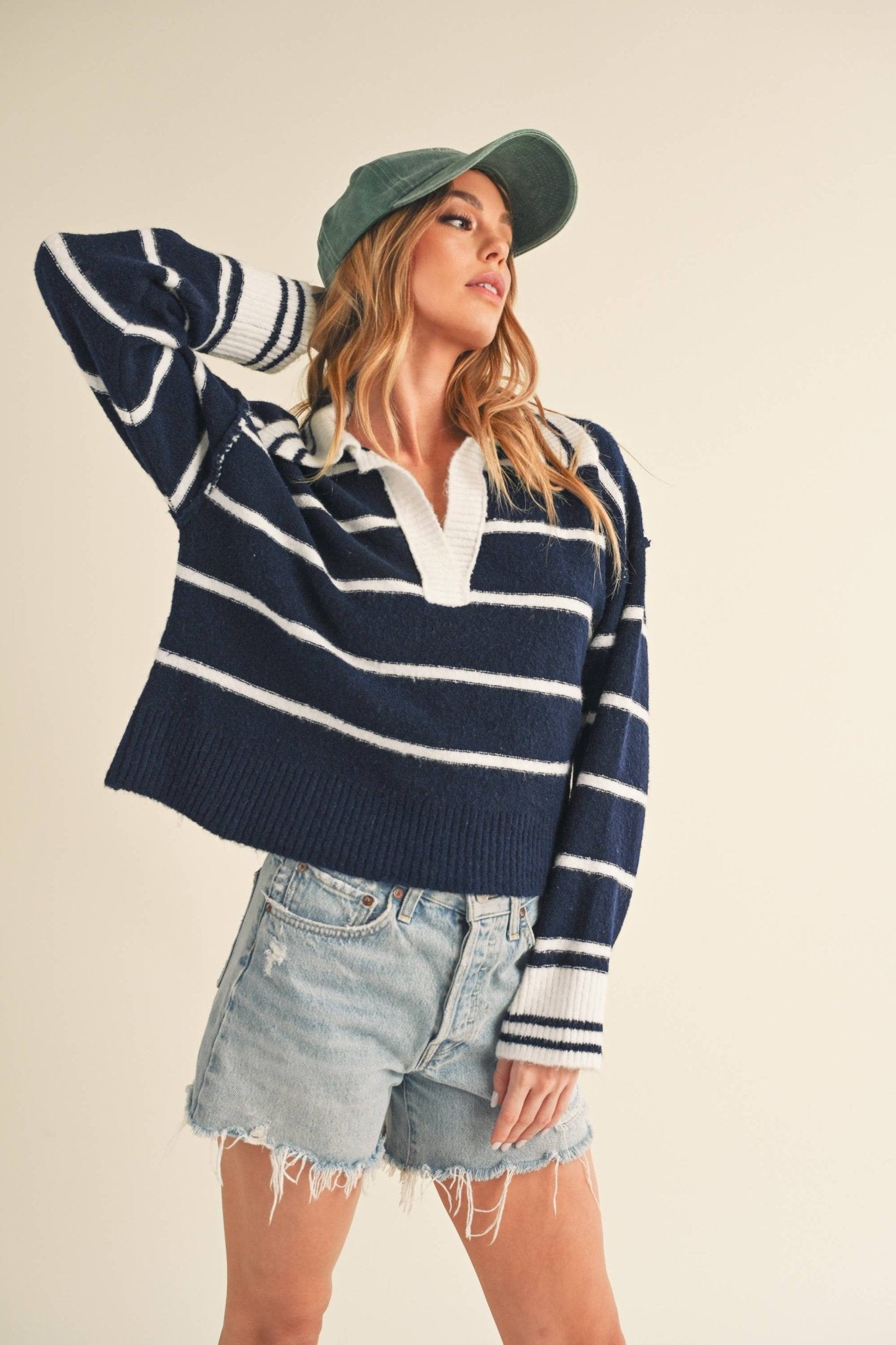 Navy + White Felia Sweater - Purpose + Passion Boutique