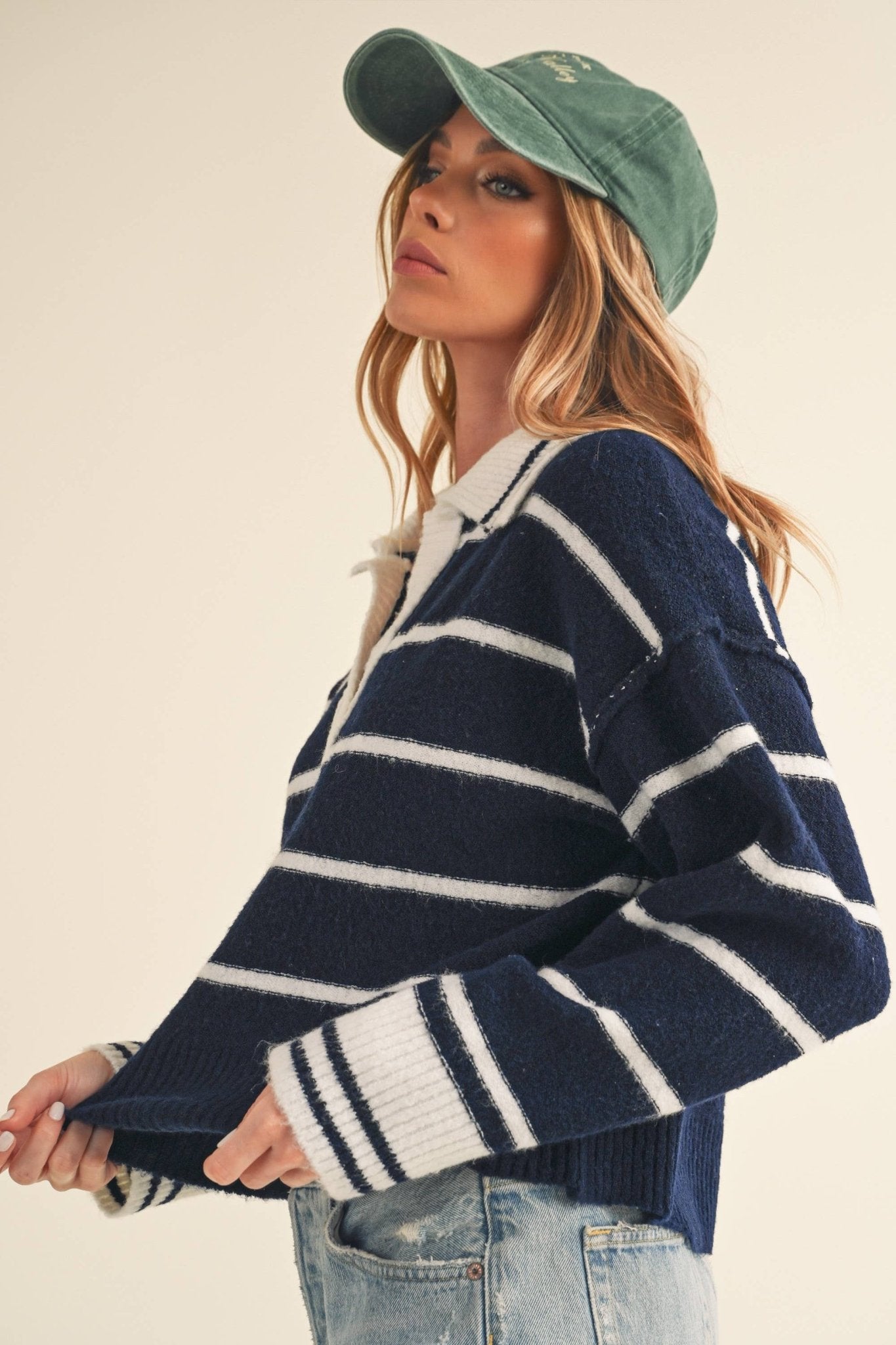 Navy + White Felia Sweater - Purpose + Passion Boutique