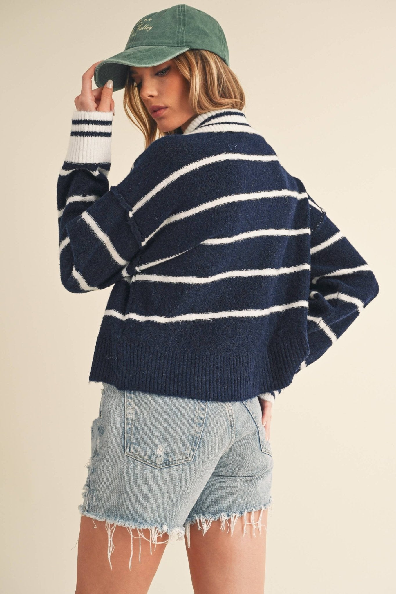 Navy + White Felia Sweater - Purpose + Passion Boutique