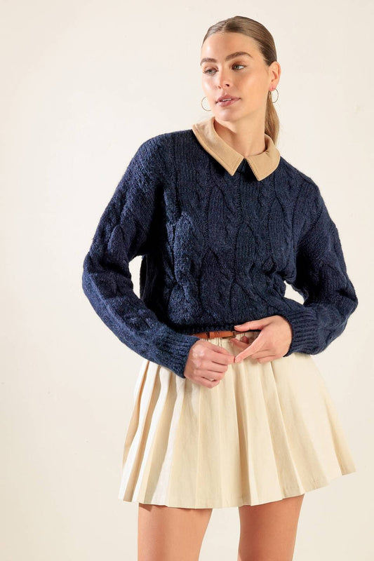 Navy with Tan Collar Sweater Pullover - Purpose + Passion Boutique