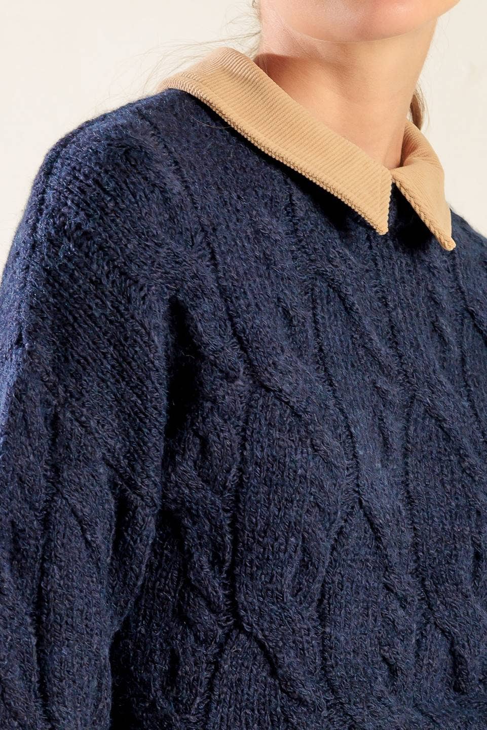 Navy with Tan Collar Sweater Pullover - Purpose + Passion Boutique