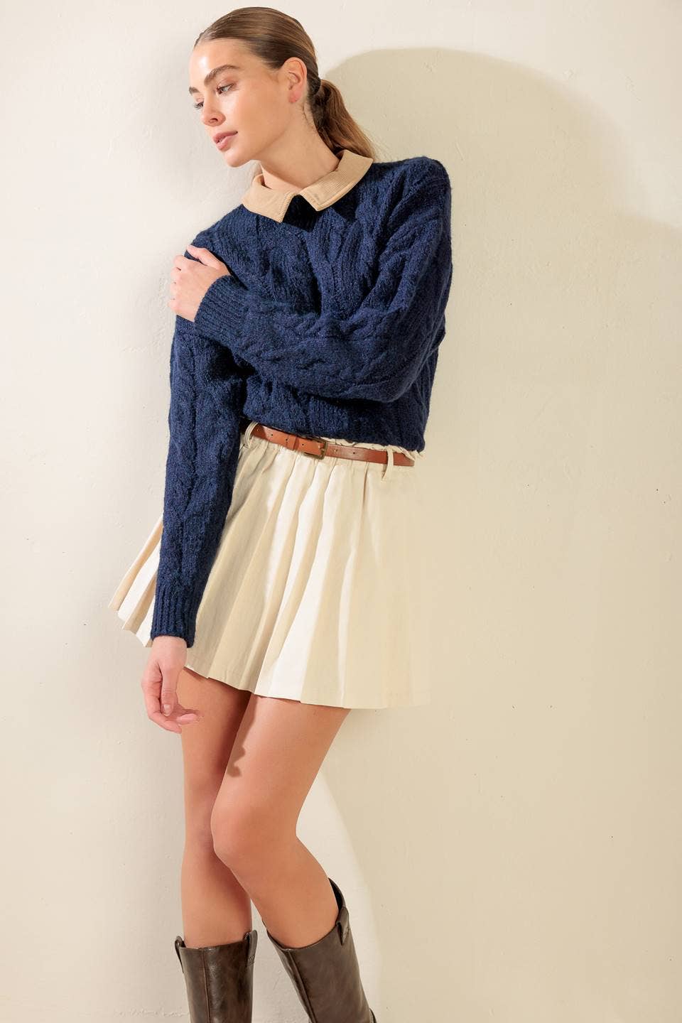 Navy with Tan Collar Sweater Pullover - Purpose + Passion Boutique