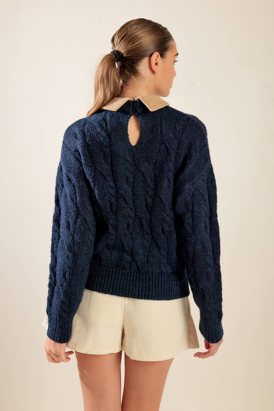 Navy with Tan Collar Sweater Pullover - Purpose + Passion Boutique