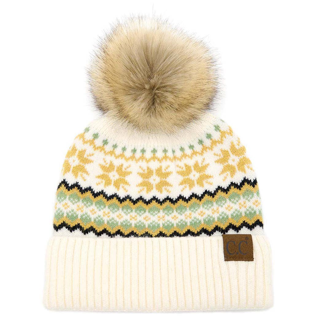 Nordic Fair Isle Beanie with Pom - Pom - Purpose + Passion Boutique