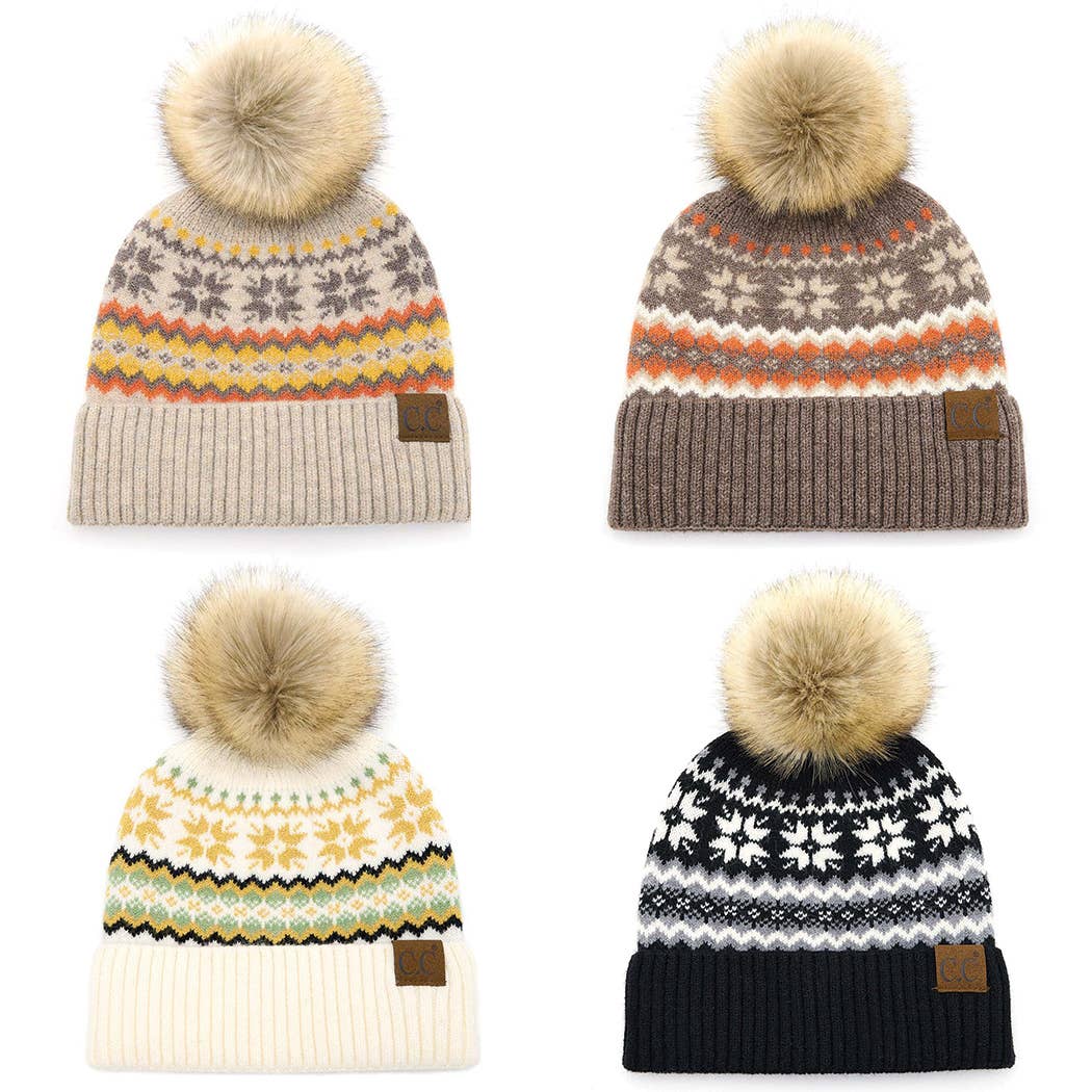 Nordic Fair Isle Beanie with Pom - Pom - Purpose + Passion Boutique