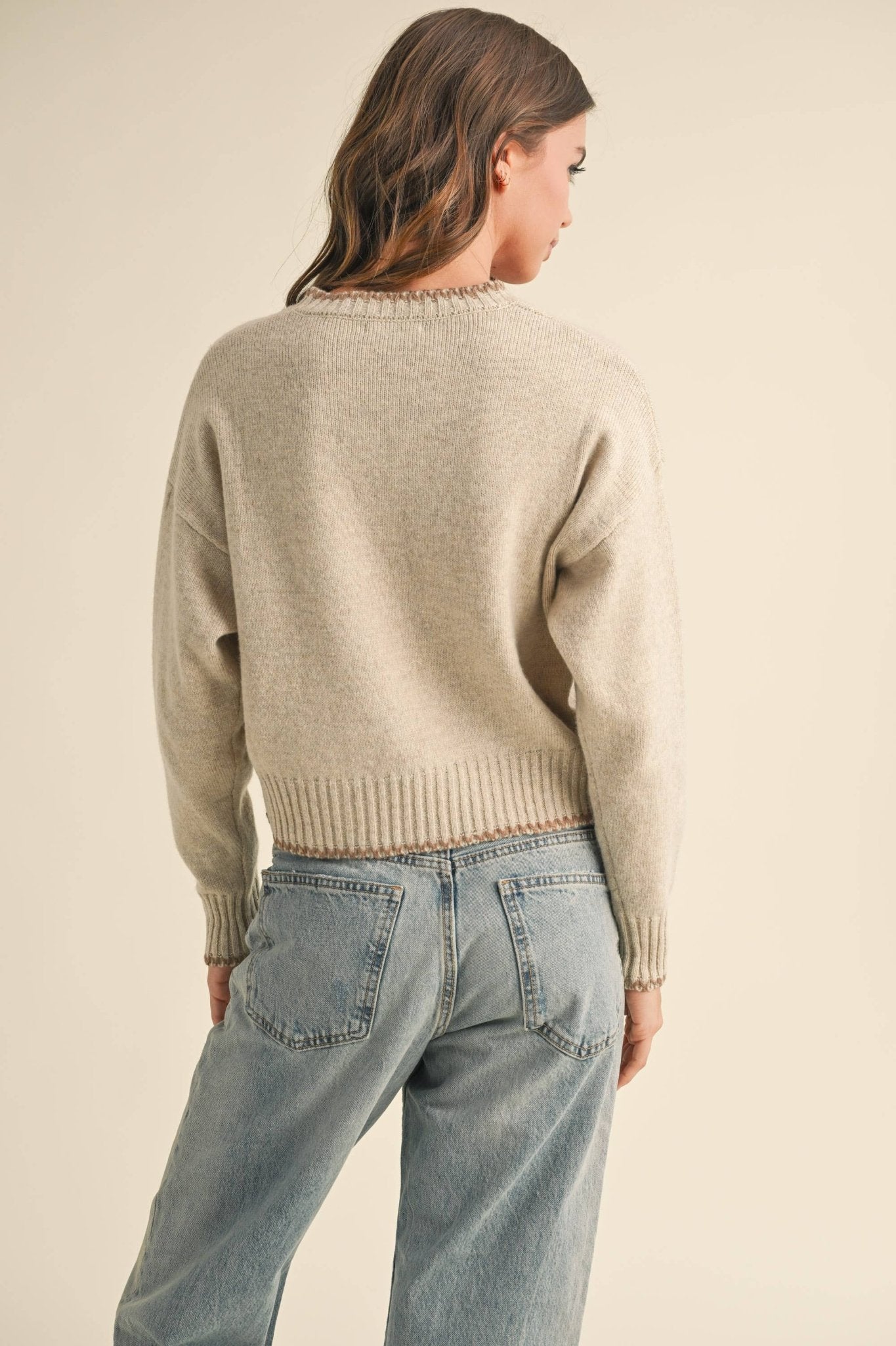 Oatmeal + Brown Color Stitching Sweater - Purpose + Passion Boutique