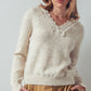 Oatmeal + Ivory Lace Trim V - Neck Heathered Knit Sweater - Purpose + Passion Boutique