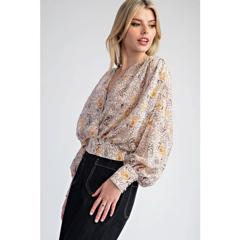 Oatmeal Paisley Printed Top - Purpose + Passion Boutique