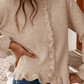 Oatmeal Ruffle Trim Gold Button Sweater Cardigan - Purpose + Passion Boutique
