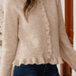 Oatmeal Ruffle Trim Gold Button Sweater Cardigan - Purpose + Passion Boutique