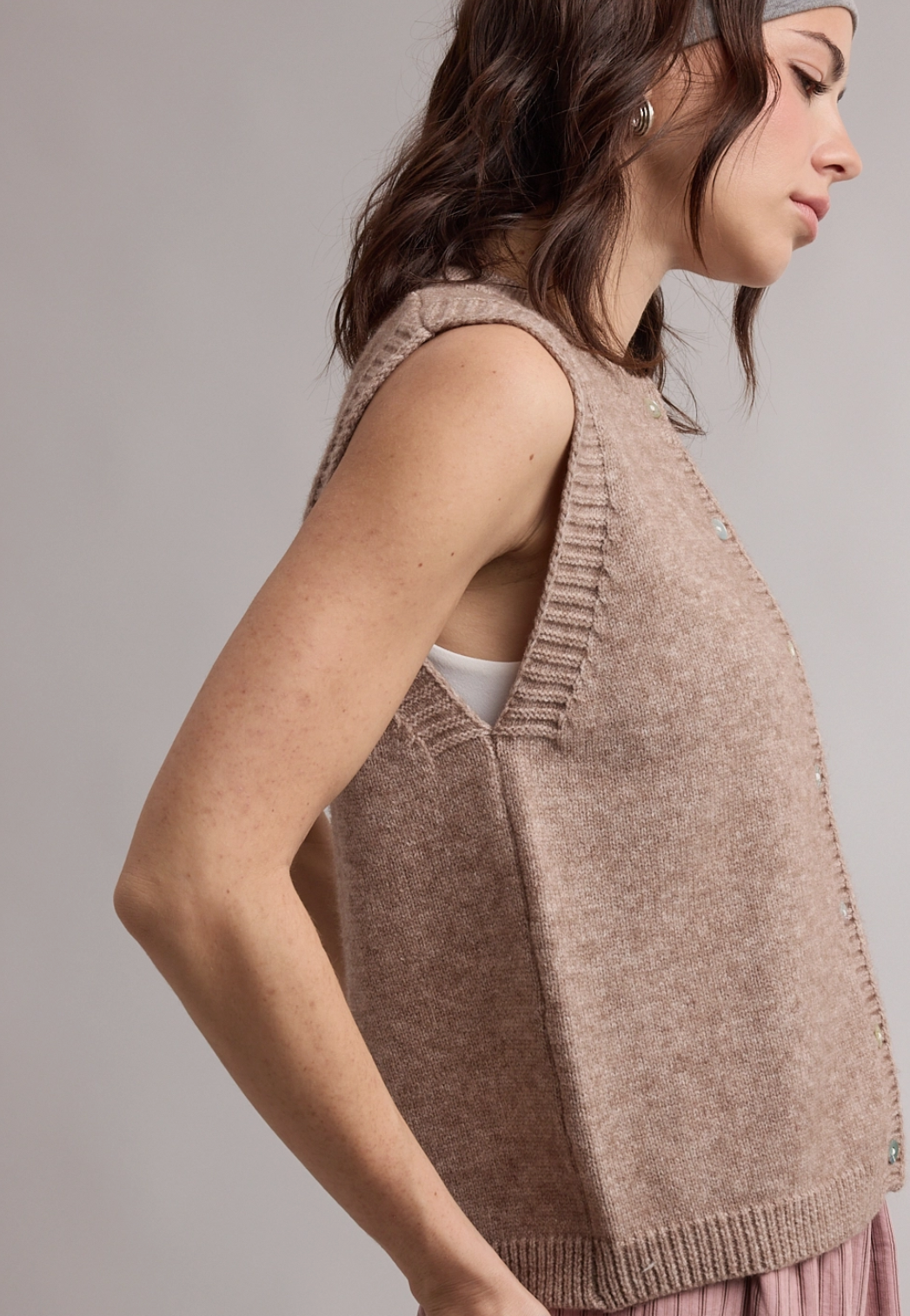 Oatmeal Sleeveless Sweater Cardigan Vest
