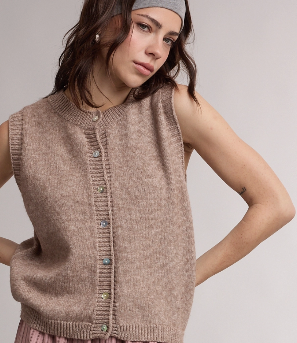 Oatmeal Sleeveless Sweater Cardigan Vest