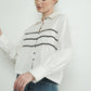 Off White Contrast Lace Babydoll Button Down - Purpose + Passion Boutique