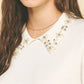 Off White Embellished Collar Short Sleeve Sweater - Purpose + Passion Boutique