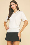 Off White Embellished Collar Short Sleeve Sweater - Purpose + Passion Boutique