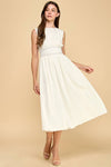 Off White Gathered Bodice Contrast Topstitching Midi Dress - Purpose + Passion Boutique