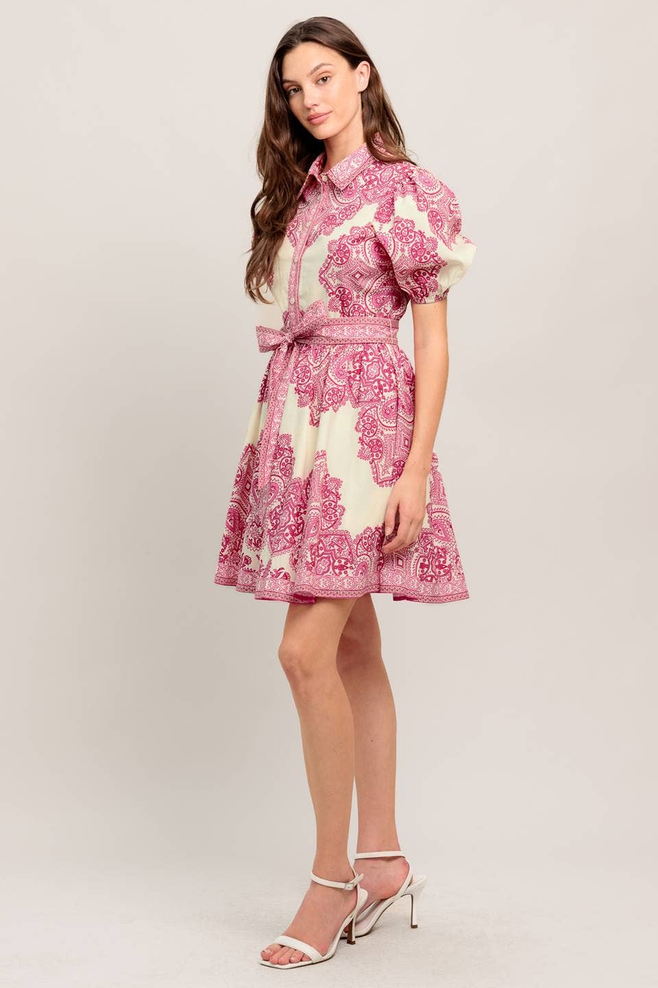 Off White / Pink Woven Midi Dress - Purpose + Passion Boutique