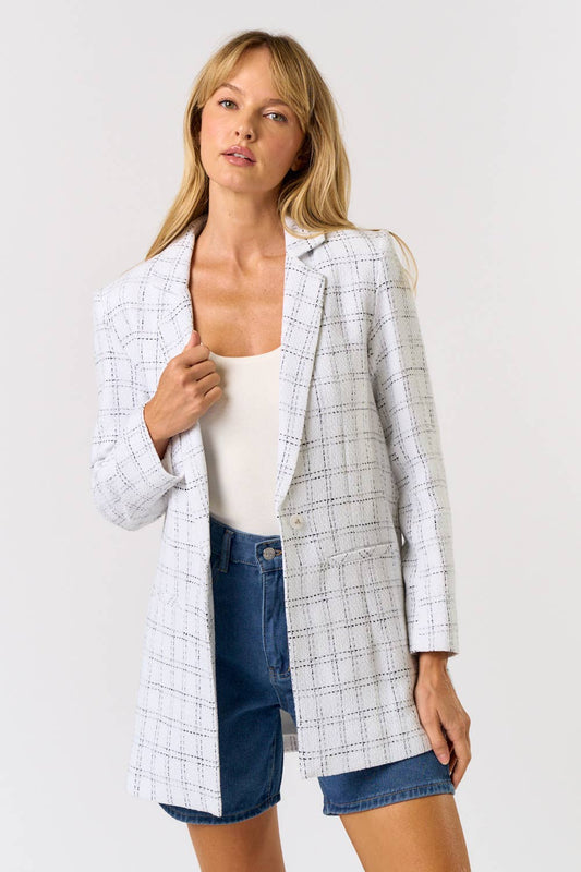 Off White Plaid Tweed Jacket - Purpose + Passion Boutique
