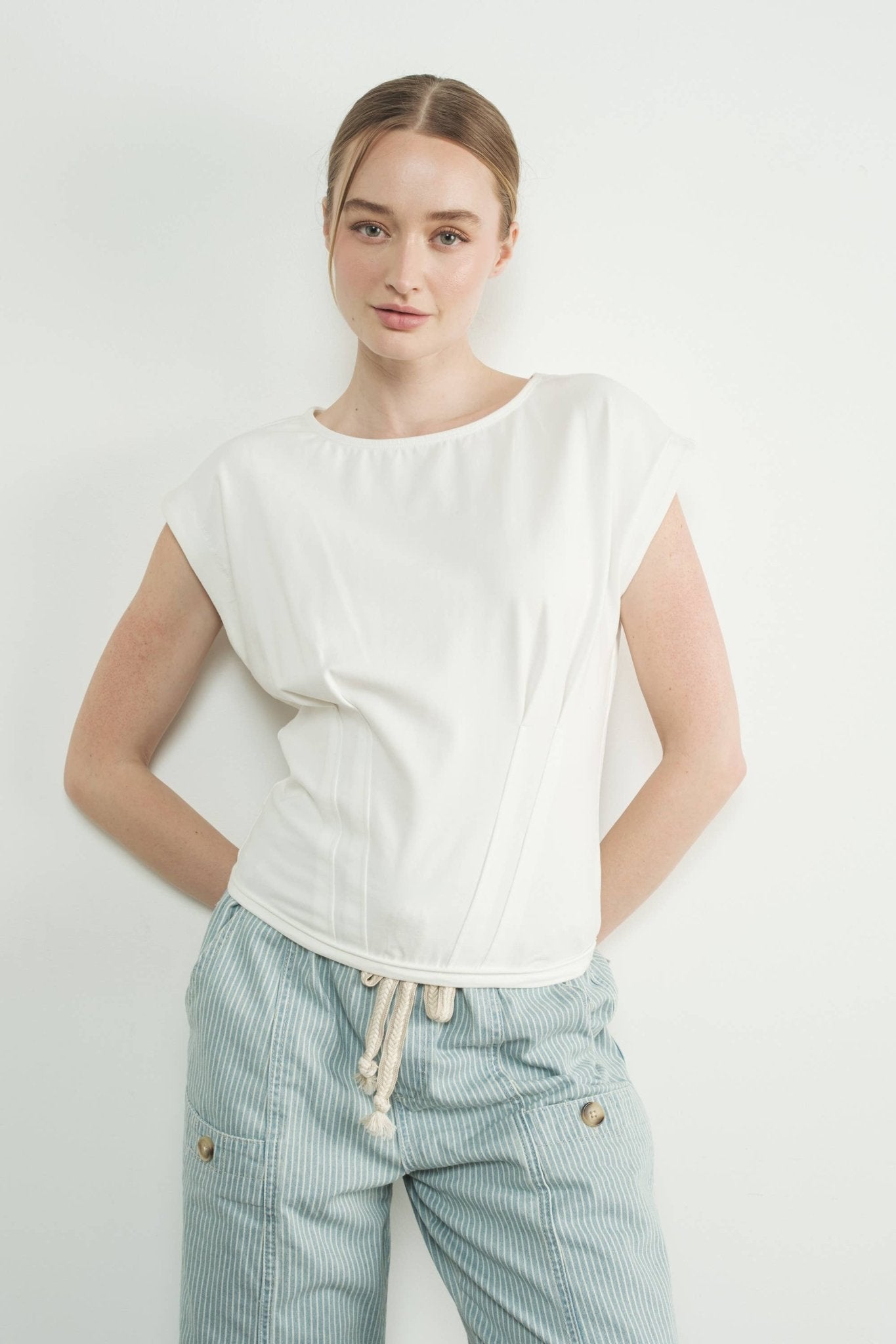 Off White Pleated Drop Shoulder Top - Purpose + Passion Boutique