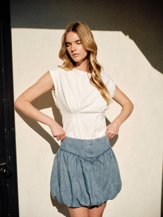 Off White Pleated Drop Shoulder Top - Purpose + Passion Boutique